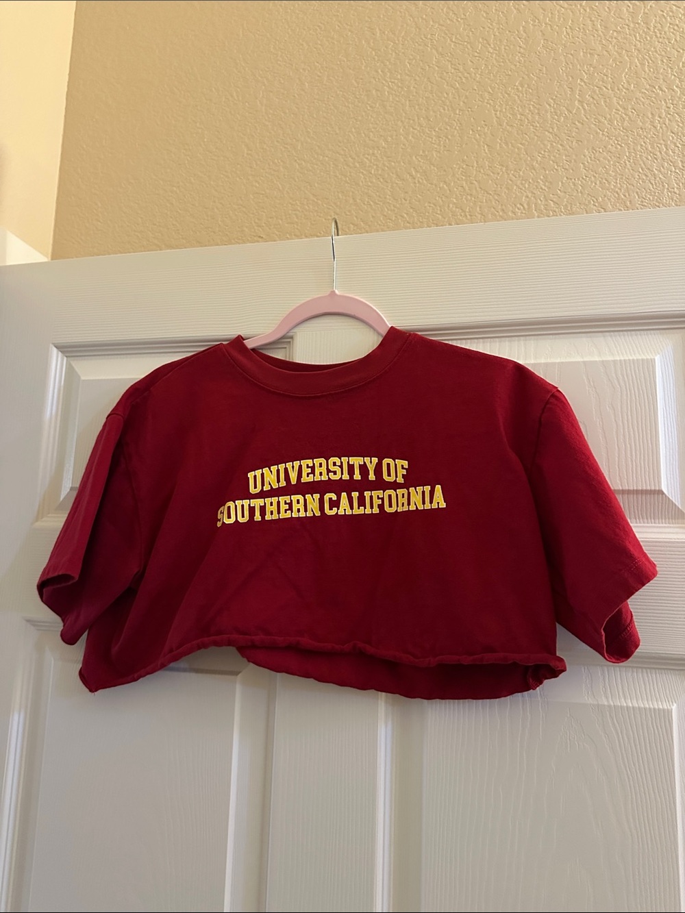 USC Cropped Tee - Cardinal Red with Yellow Print